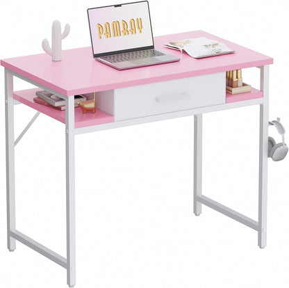 32 Inch Small Computer Desk with Drawers for Bedroom Small Spaces