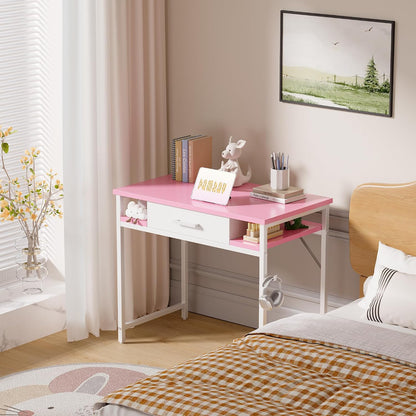 32 Inch Small Computer Desk with Drawers for Bedroom Small Spaces