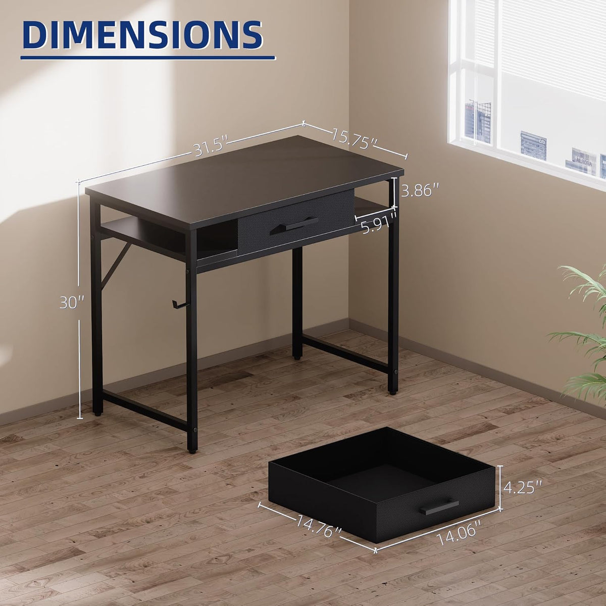 32 Inch Small Computer Desk with Drawers for Bedroom Small Spaces