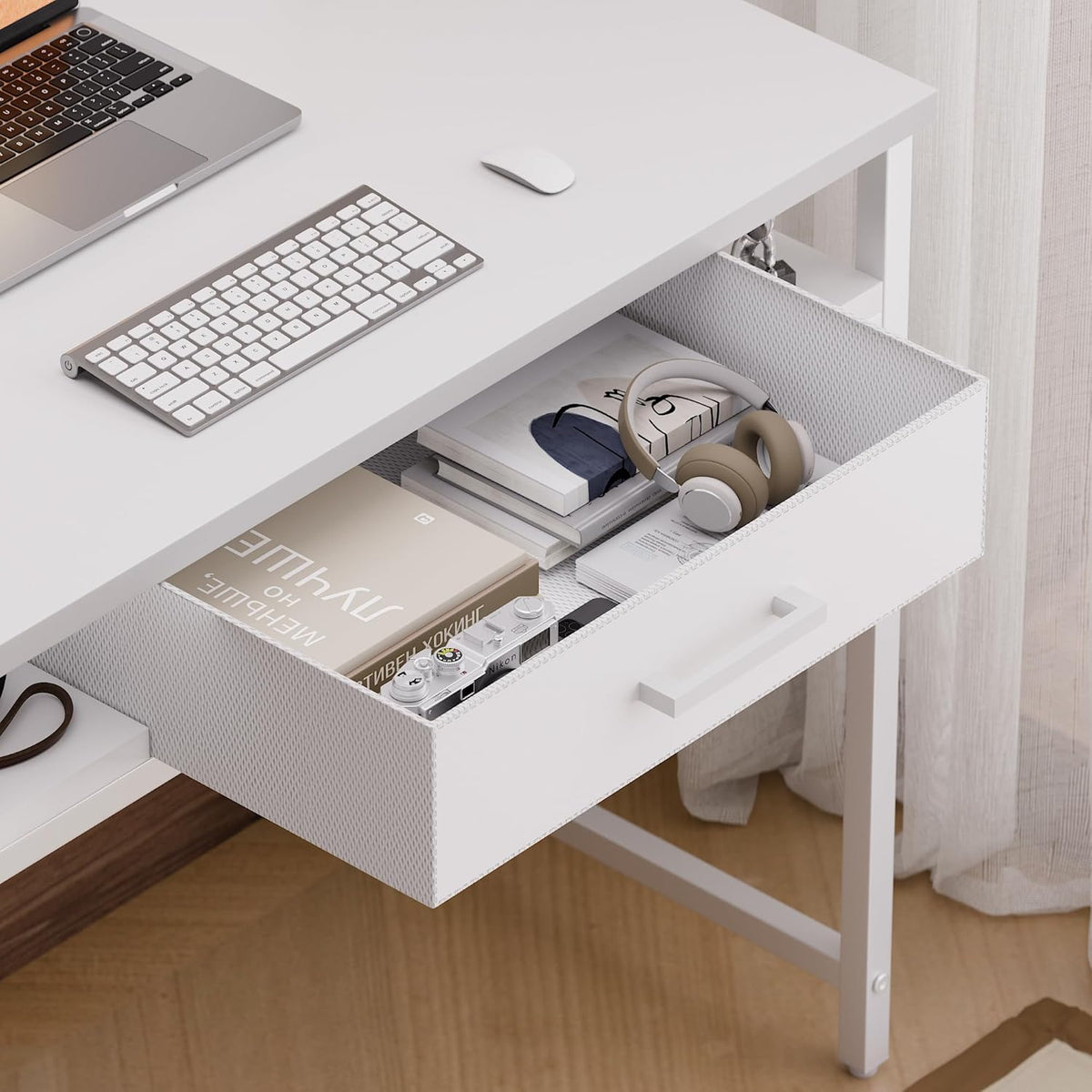 32 Inch Small Computer Desk with Drawers for Bedroom Small Spaces