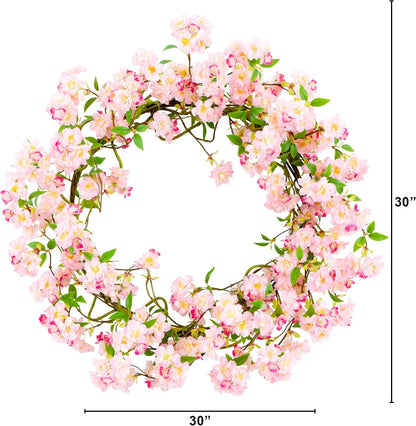 30in. Artificial Pink Cherry Blossom Wreath
