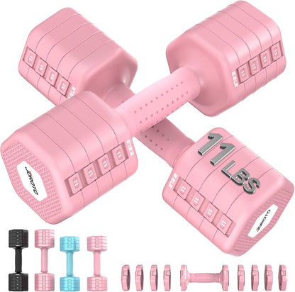 5-in-1 Adjustable Dumbbell Set, 8LB/11LB Pair Adjustable Weights for Women at Home, 1s-Adjust Dual Locking Stable Hand Weights with TPE Soft Handle, Home Gym, Rehab, Pilates, Yoga, Strength Training