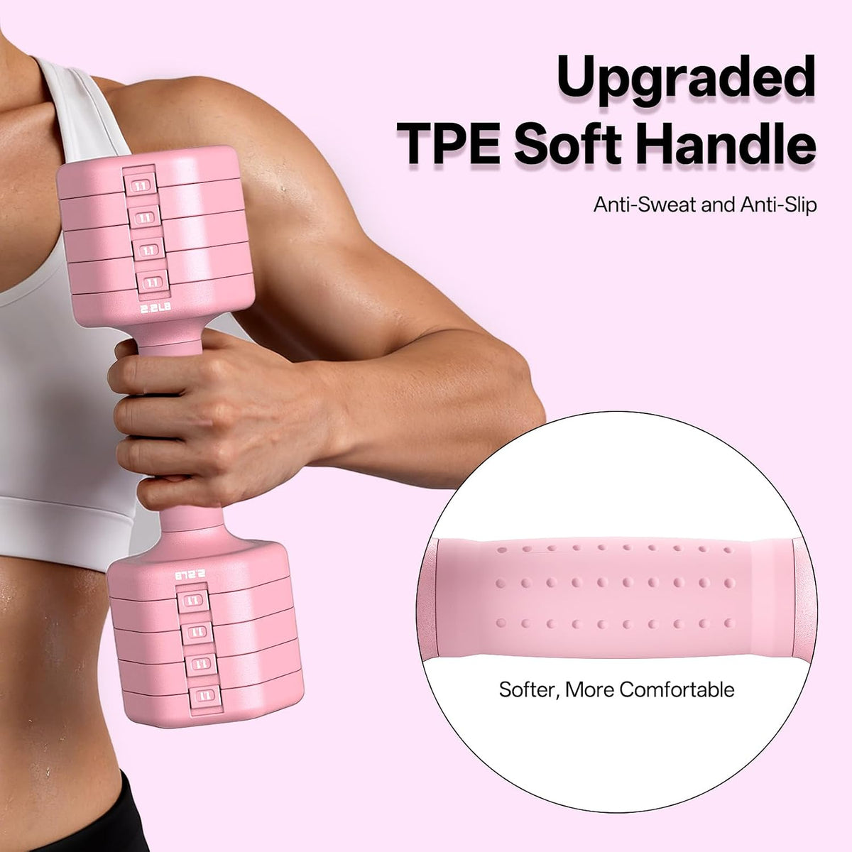 5-in-1 Adjustable Dumbbell Set, 8LB/11LB Pair Adjustable Weights for Women at Home, 1s-Adjust Dual Locking Stable Hand Weights with TPE Soft Handle, Home Gym, Rehab, Pilates, Yoga, Strength Training