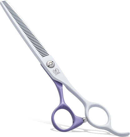 6.5" Professional Thinner Dog Grooming Scissors, Japanese 440C Stainless Steel, Handcrafted Precision Pet Trimming Shears for Face, Body, and Paws, Pink-White