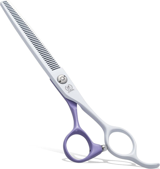 6.5" Professional Thinner Dog Grooming Scissors, Japanese 440C Stainless Steel, Handcrafted Precision Pet Trimming Shears for Face, Body, and Paws, Pink-White