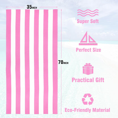 Large Oversized Beach Towel - 35 x 70 Inch Microfiber Pool Towel, Pink Striped Quick Dry Cabana Swim Towel
