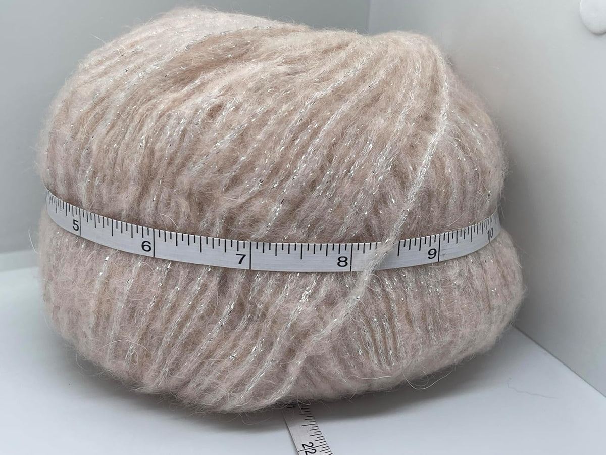 Shell Pink, Silver Charm - DK Weight Metallic Sparkle, Mohair Wool Acrylic Nylon Blend Yarn with Sparkle 50 Grams (1.75 Ounces) 200 Meters (218 Yards)