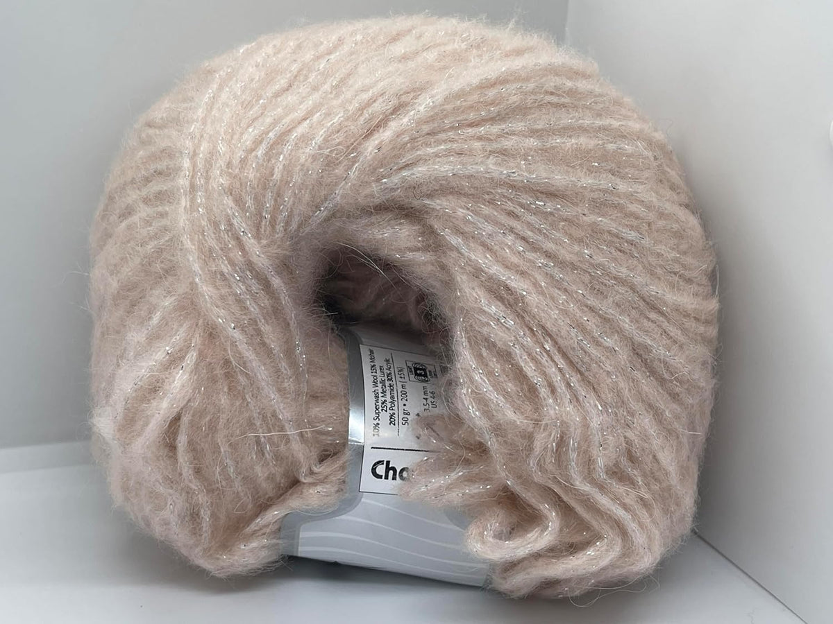 Shell Pink, Silver Charm - DK Weight Metallic Sparkle, Mohair Wool Acrylic Nylon Blend Yarn with Sparkle 50 Grams (1.75 Ounces) 200 Meters (218 Yards)
