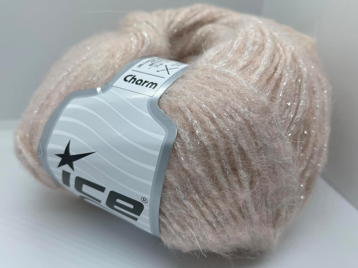Shell Pink, Silver Charm - DK Weight Metallic Sparkle, Mohair Wool Acrylic Nylon Blend Yarn with Sparkle 50 Grams (1.75 Ounces) 200 Meters (218 Yards)