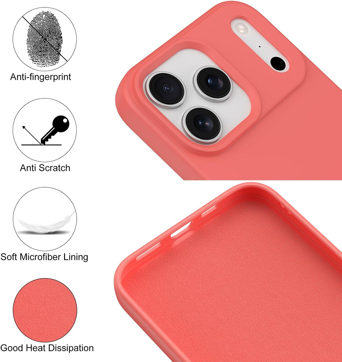 Compatible with iPhone 17 Pro Max Case, Shockproof Liquid Silicone Protective Phone Case with Soft Anti-Scratch Microfiber Lining Ultra Slim Drop Protection Phone Cover (Peach)