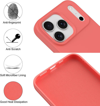 Compatible with iPhone 17 Pro Max Case, Shockproof Liquid Silicone Protective Phone Case with Soft Anti-Scratch Microfiber Lining Ultra Slim Drop Protection Phone Cover (Peach)