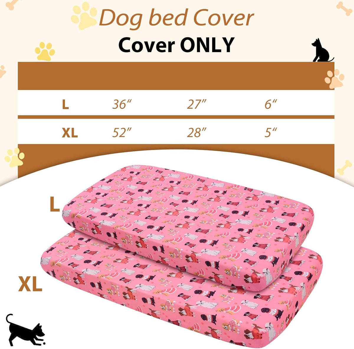 Replacement Dog Bed Covers Elastic Edged Washable 52" x 28" x 6"