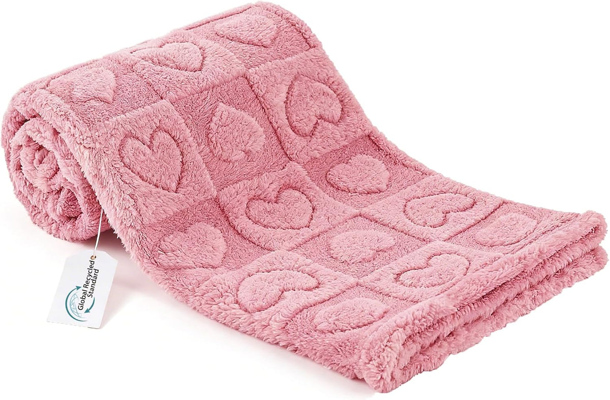 Pet Blanket for Dogs Cats, 300GSM Ultra Soft Coral Fleece Blanket, Washable Small Dog Cat Blanket, Calming Crate Mat, Furniture Protector for Couch Bed Car Seat, Pink, 25x35IN