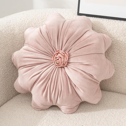Velvet Round Pillow - Soft and Cozy Luxury Pillow for Stylish Living Environment (A-Flower Pink)