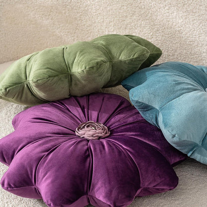Velvet Round Pillow - Soft and Cozy Luxury Pillow for Stylish Living Environment (A-Flower Pink)