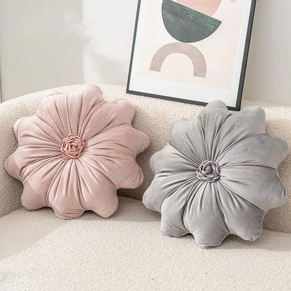Velvet Round Pillow - Soft and Cozy Luxury Pillow for Stylish Living Environment (A-Flower Pink)