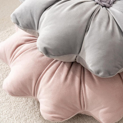 Velvet Round Pillow - Soft and Cozy Luxury Pillow for Stylish Living Environment (A-Flower Pink)