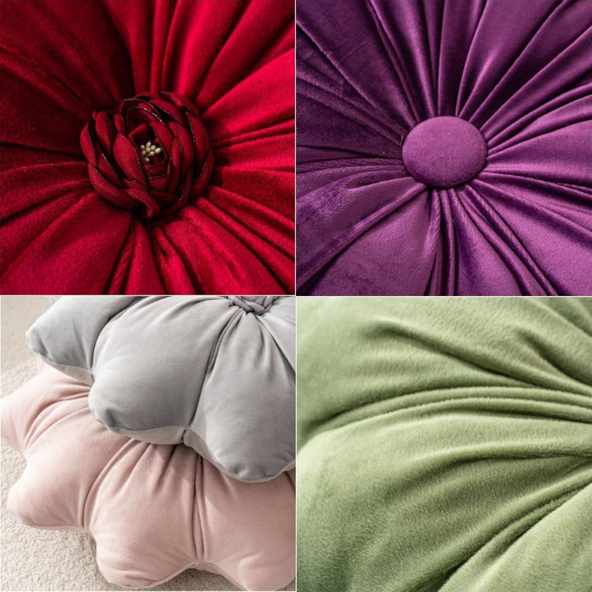 Velvet Round Pillow - Soft and Cozy Luxury Pillow for Stylish Living Environment (A-Flower Pink)