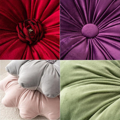Velvet Round Pillow - Soft and Cozy Luxury Pillow for Stylish Living Environment (A-Flower Pink)