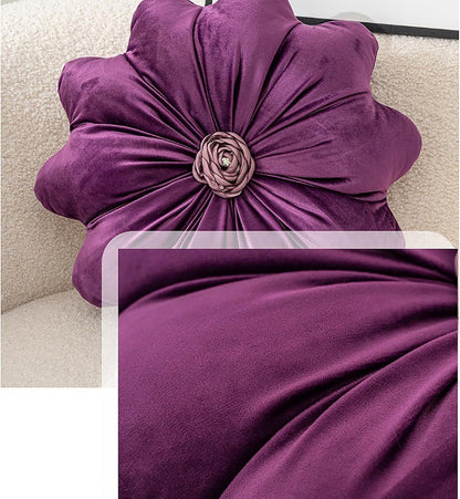 Velvet Round Pillow - Soft and Cozy Luxury Pillow for Stylish Living Environment (A-Flower Pink)