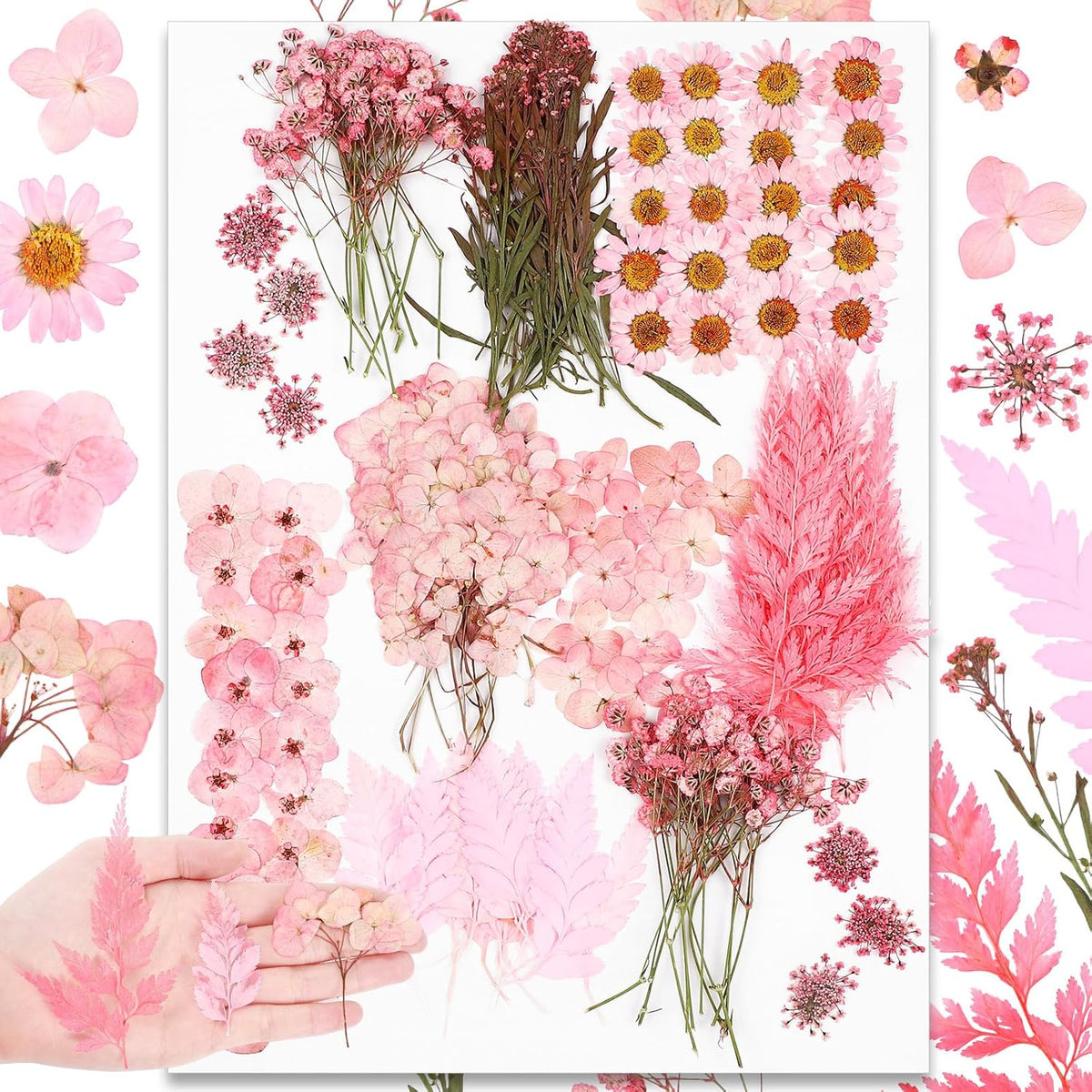 200 Pcs Dried Pressed Flowers Natural Leaves for Resin Nail, Pink