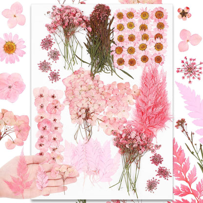 200 Pcs Dried Pressed Flowers Natural Leaves for Resin Nail, Pink