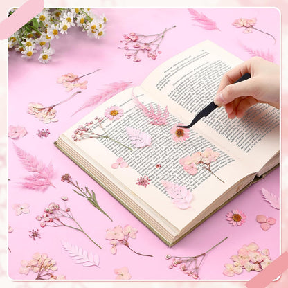200 Pcs Dried Pressed Flowers Natural Leaves for Resin Nail, Pink