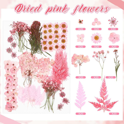 200 Pcs Dried Pressed Flowers Natural Leaves for Resin Nail, Pink