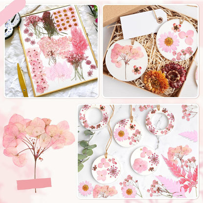200 Pcs Dried Pressed Flowers Natural Leaves for Resin Nail, Pink