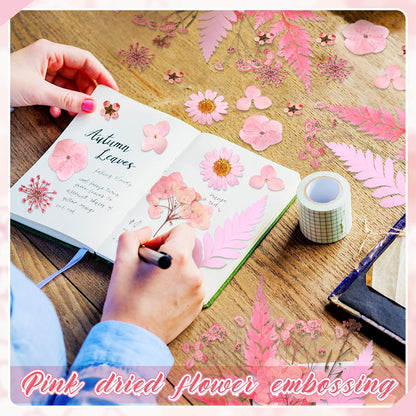 200 Pcs Dried Pressed Flowers Natural Leaves for Resin Nail, Pink