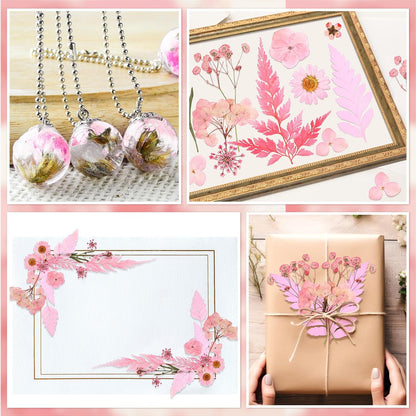 200 Pcs Dried Pressed Flowers Natural Leaves for Resin Nail, Pink