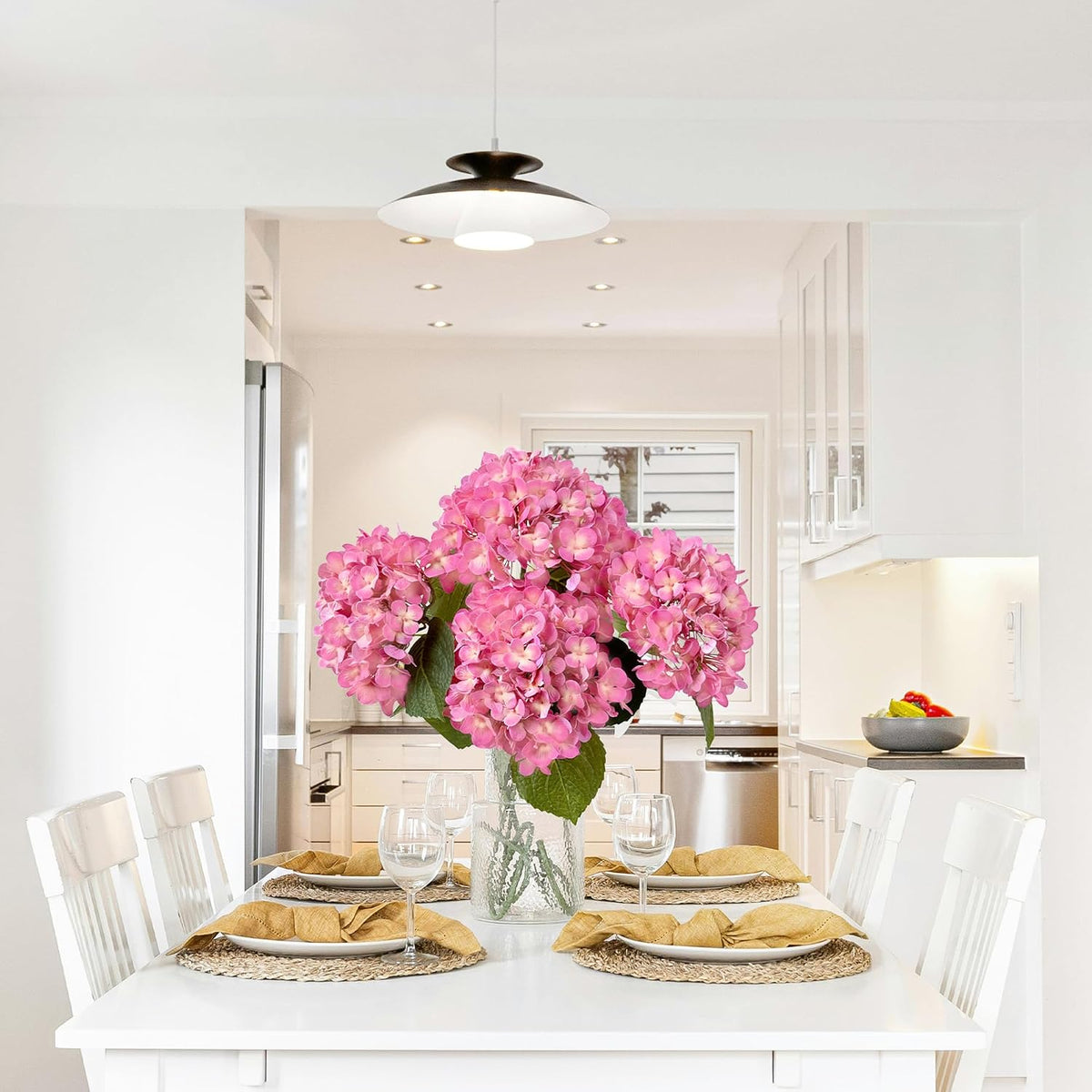 4 Pcs 20'' Real Touch Hydrangeas Pink Artificial Hydrangeas Flowers Faux Latex Lifelike Hydrangea for Kitchen Living Room Porch Home Decor Baby Shower Party Wedding Table Centerpiece
