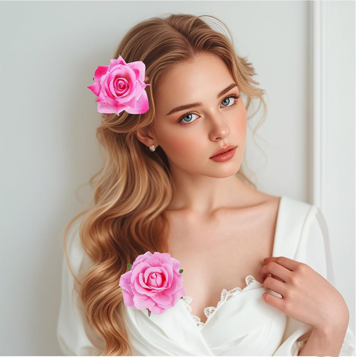 Rose Hair Clip Flower Hairpin Brooch Floral Clips, 4 Pcs Fabric Rose Flowers Hair Clips Mexican Hair Flowers Pin up Headpieces for Woman Girl Wedding Party Mother's Day (2 Sizes) (Pink)