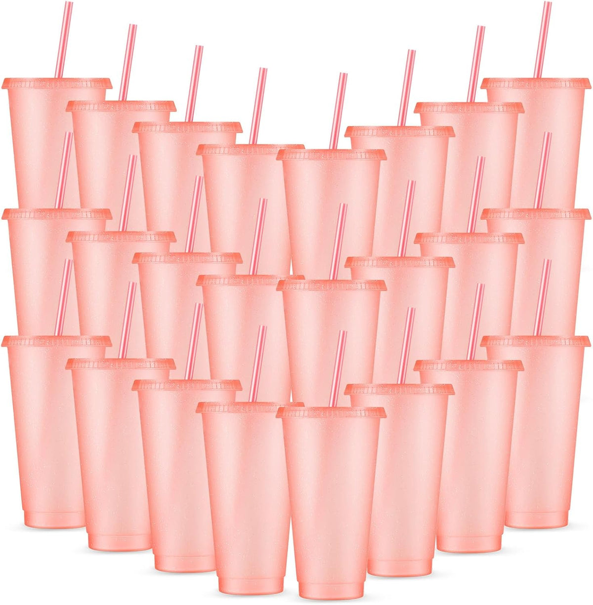 24 Pcs 24 oz Reusable Cups with Lids and Straws, Light Pink