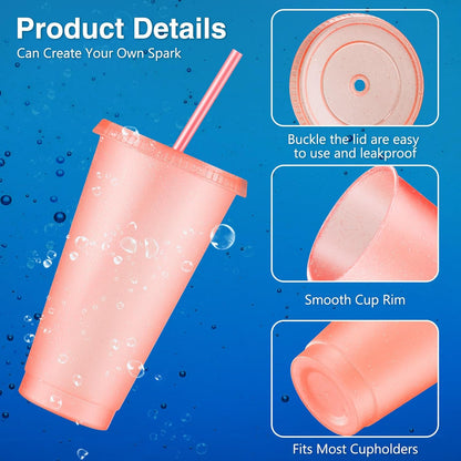 24 Pcs 24 oz Reusable Cups with Lids and Straws, Light Pink