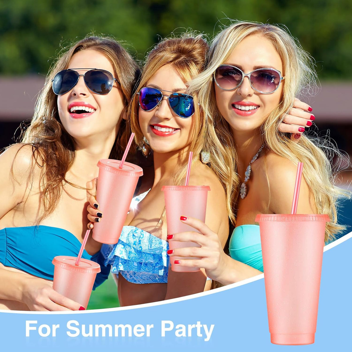 24 Pcs 24 oz Reusable Cups with Lids and Straws, Light Pink