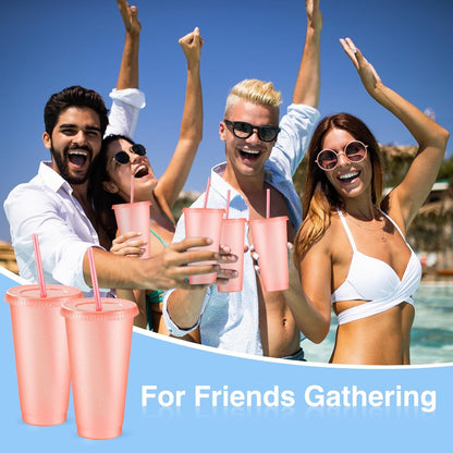 24 Pcs 24 oz Reusable Cups with Lids and Straws, Light Pink