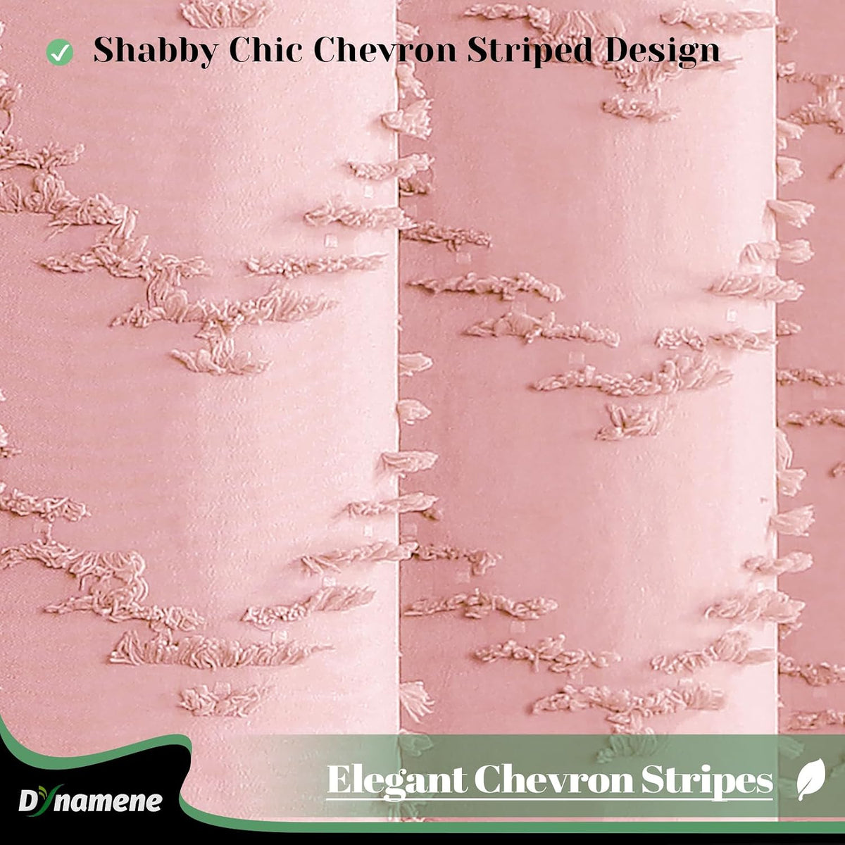 Boho Farmhouse Fabric Shower Curtain Tufted Chevron 72"x72" Pink