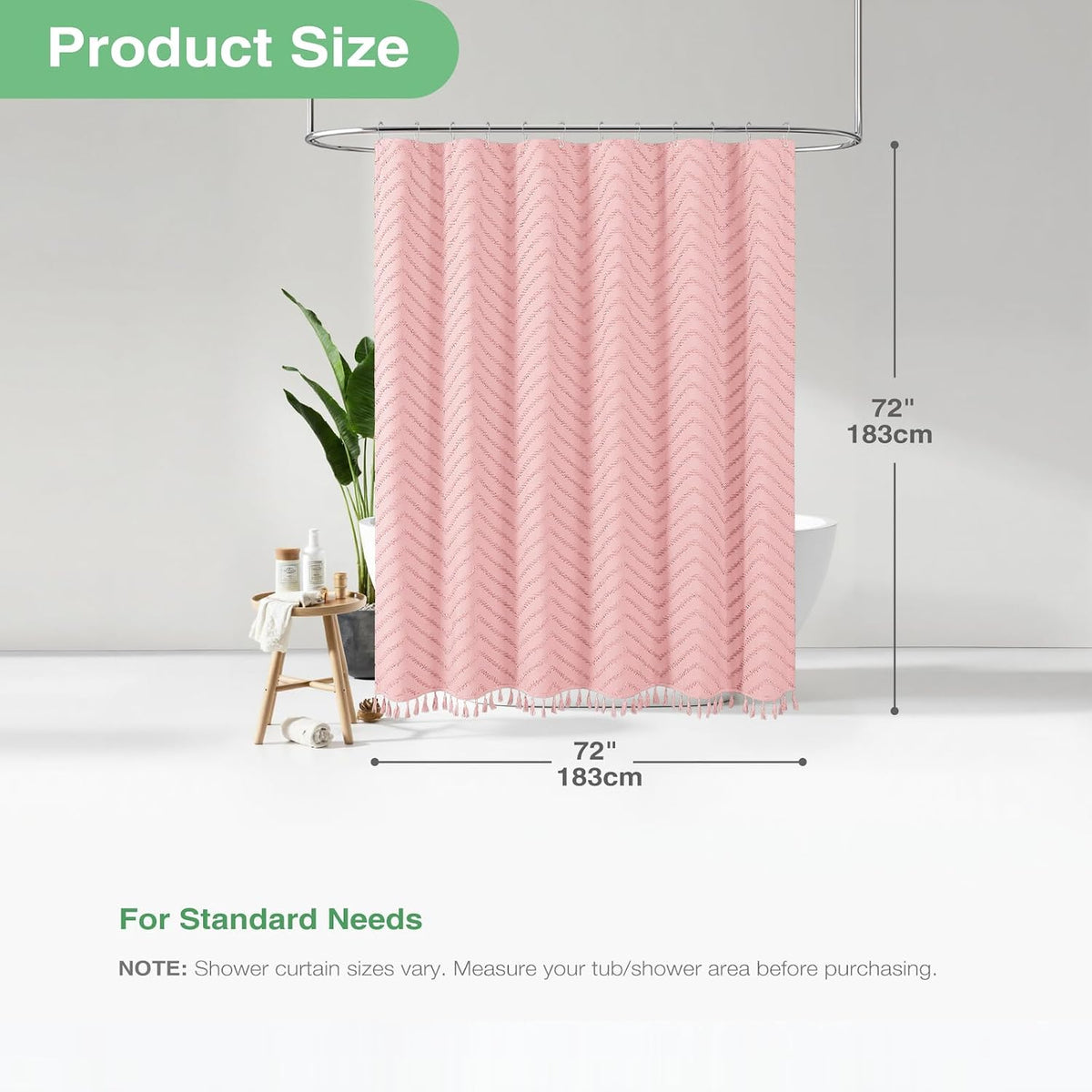 Boho Farmhouse Fabric Shower Curtain Tufted Chevron 72"x72" Pink