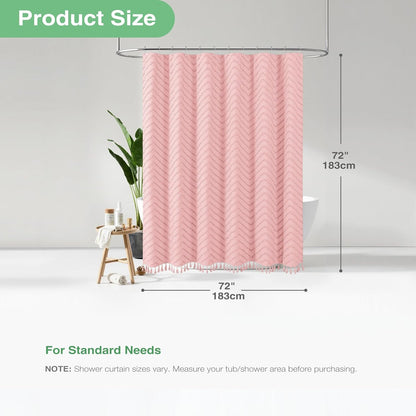 Boho Farmhouse Fabric Shower Curtain Tufted Chevron 72"x72" Pink