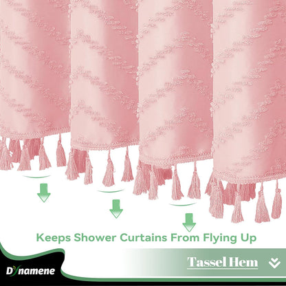Boho Farmhouse Fabric Shower Curtain Tufted Chevron 72"x72" Pink