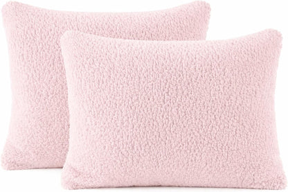 Sherpa Pillowcases Set of 2, 20"x26", Zipper Closure (Pink)