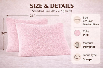 Sherpa Pillowcases Set of 2, 20"x26", Zipper Closure (Pink)