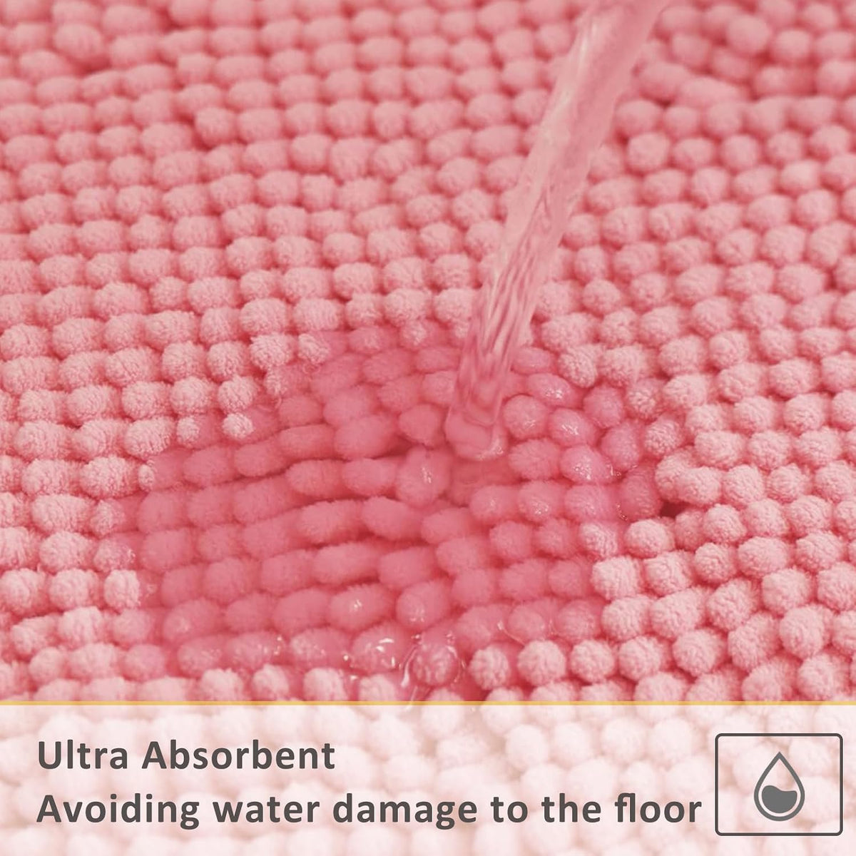Bathroom Rugs Sets 3 Piece,Bath Mats for Bathroom Non Slip, Thick Chenille Bath Rug,Soft and Absorbent Shaggy Bathroom Mat Set, Machine Wash & Quick Dry Durable Carpet for Bath,Kitchen,Pink