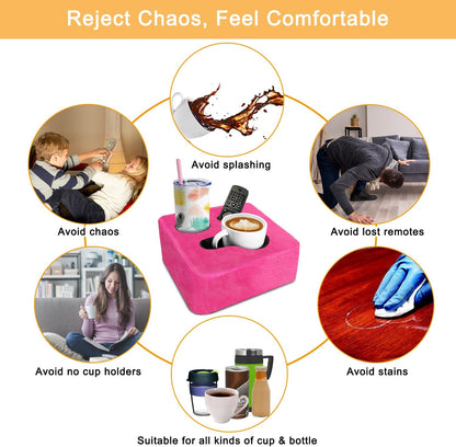 Couch Cup Holder Pillow Tray! Keep Drinks Hand Reach and KeepTemp, Prevent Spills and Use Anywhere. Cup Holder for Couch, Bed, Car, Courtyard, Park, Beach. Pink