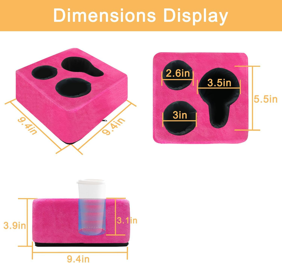 Couch Cup Holder Pillow Tray! Keep Drinks Hand Reach and KeepTemp, Prevent Spills and Use Anywhere. Cup Holder for Couch, Bed, Car, Courtyard, Park, Beach. Pink