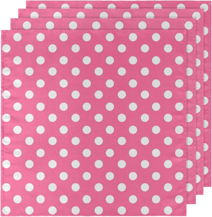Pink Polka Dot Cloth Napkins 20 x 20 Inch Dinner Napkin for Indoor Outdoor Restaurant Lunch Party Decor, Soft Reusable Washable, Set of 4