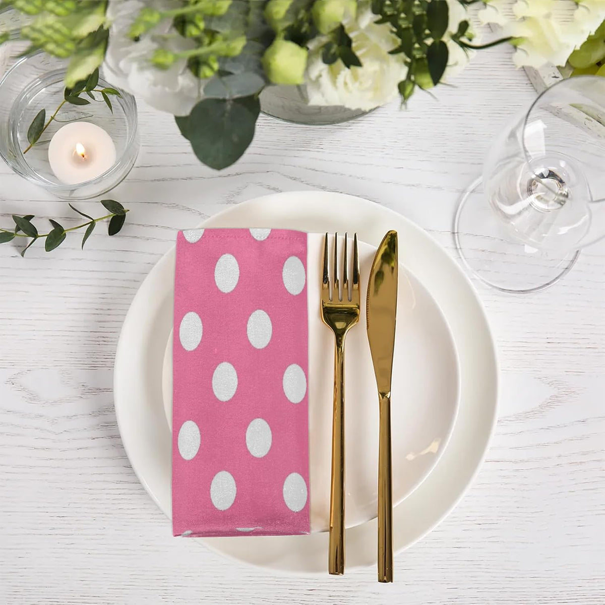 Pink Polka Dot Cloth Napkins 20 x 20 Inch Dinner Napkin for Indoor Outdoor Restaurant Lunch Party Decor, Soft Reusable Washable, Set of 4