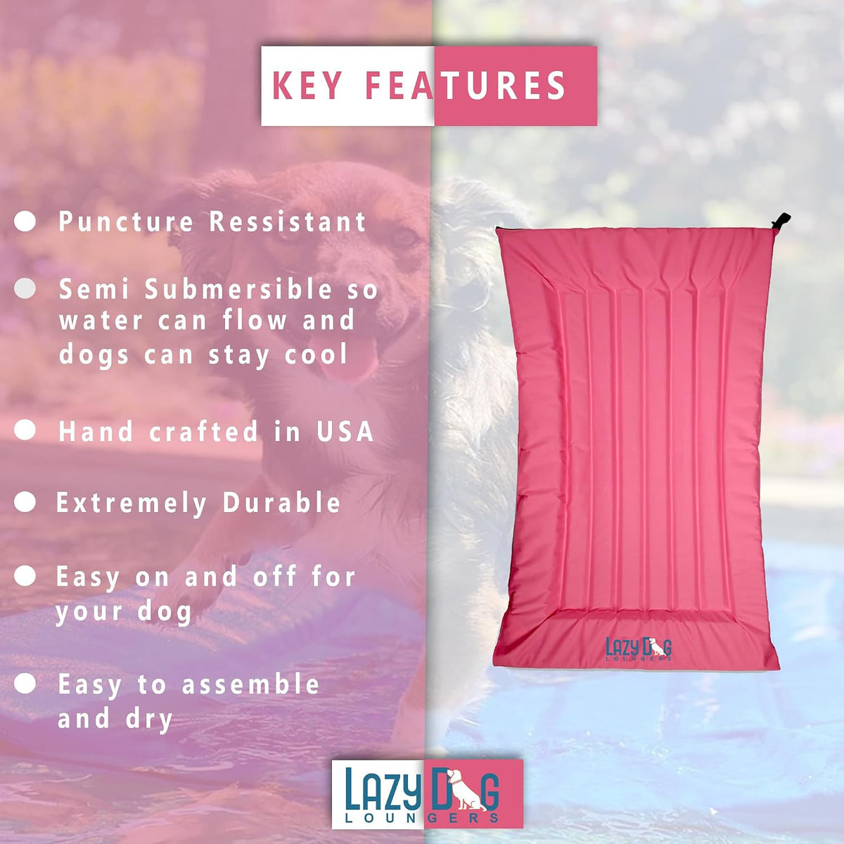 Dog Pool Float, Raft for Dogs and Pets - Semi-Submersible to Keep Your Dog Cool - Lake, Pool, River and Boat (Small, Pink)