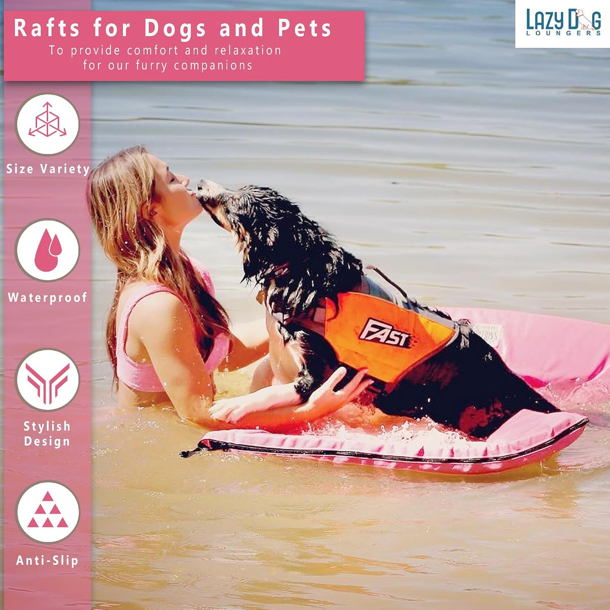 Dog Pool Float, Raft for Dogs and Pets - Semi-Submersible to Keep Your Dog Cool - Lake, Pool, River and Boat (Small, Pink)